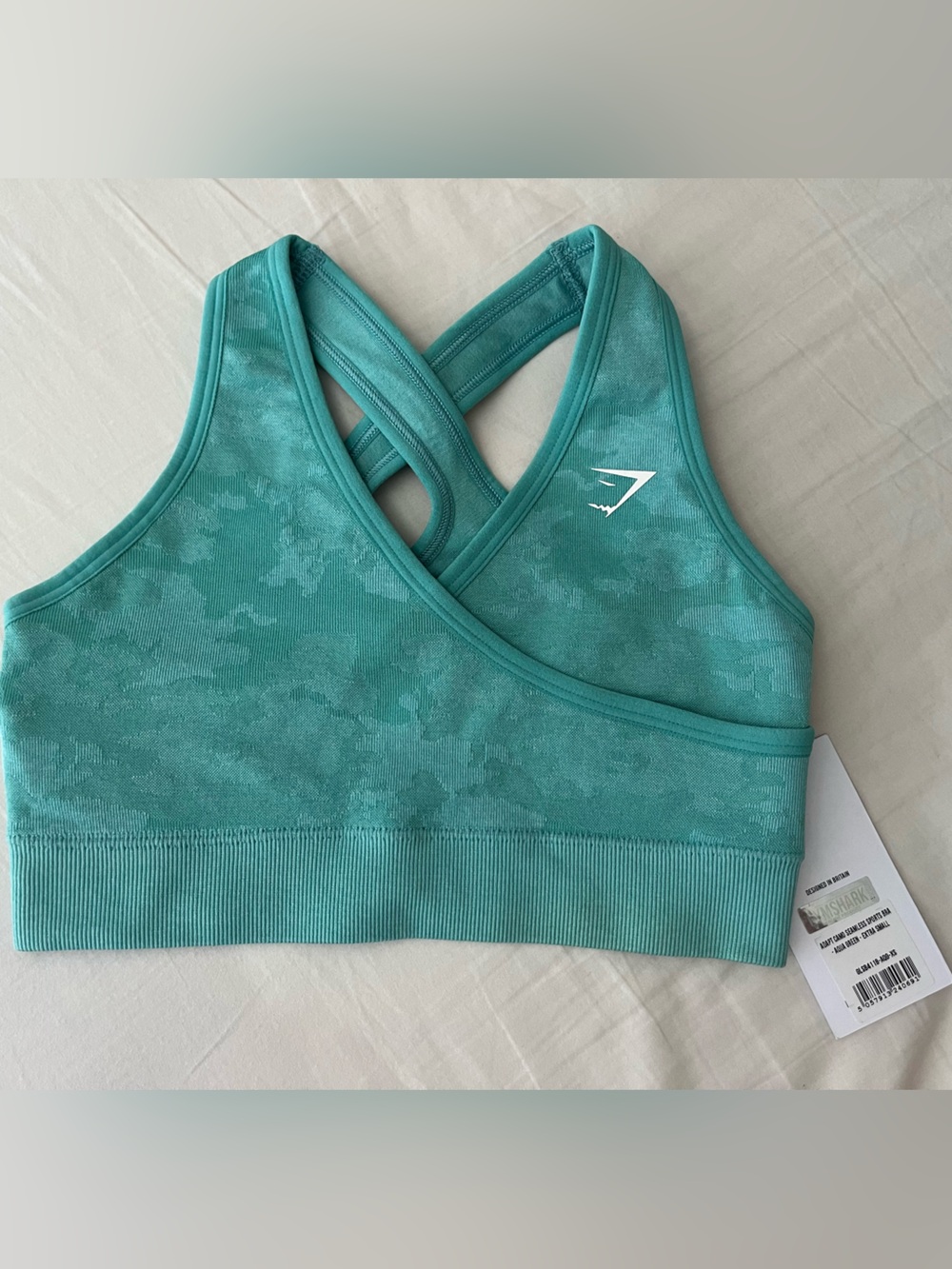 Gymshark Adapt aqua camo Cross-Back high support Sports Bra